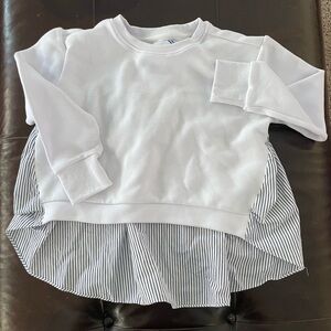 Addison Bay White and Navy Striped cropped Sweatshirt